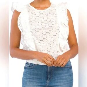 Crave Eyelet White Short sleeve Blouse Medium